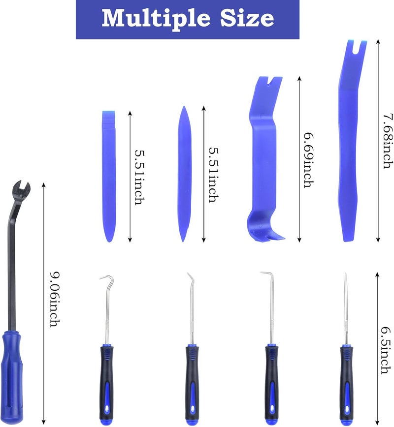Xinodle 9Pcs Auto Trim Removal Tool Kit with Plastic Pry Tool, Fastener Clip Pliers, Car Interior Panel Door Window Removal Tools, Clip Remover Tool with Precision Hook and Pick Set for Automotive - Image 2